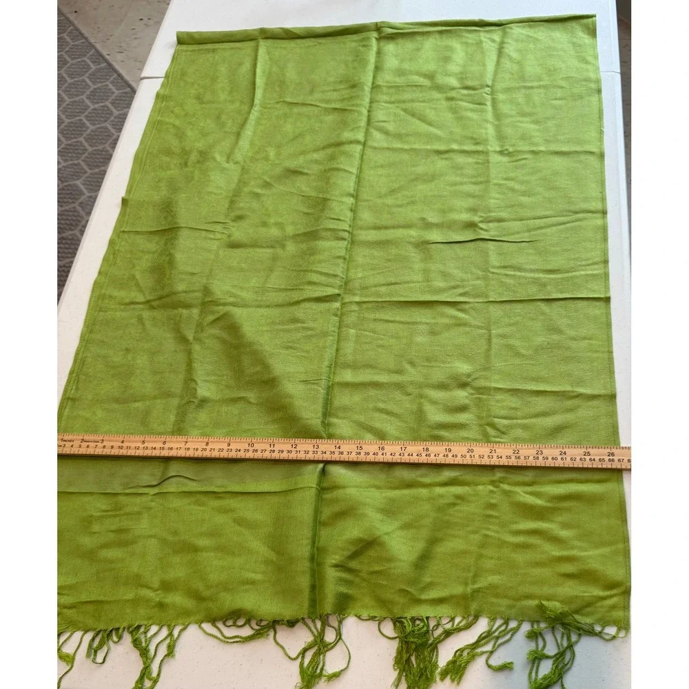 Pashmina 100% Pashmina Lime Green Fringed Wrap Scarf Shawl Regular 70x26